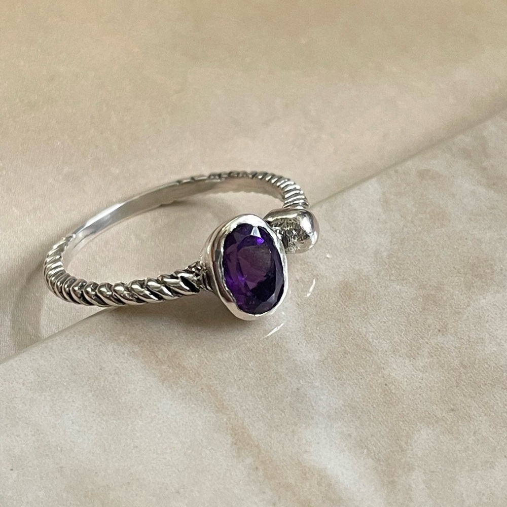 925 Sterling Silver Natural Amethyst Ring “VIBES” size: US 7 & 9